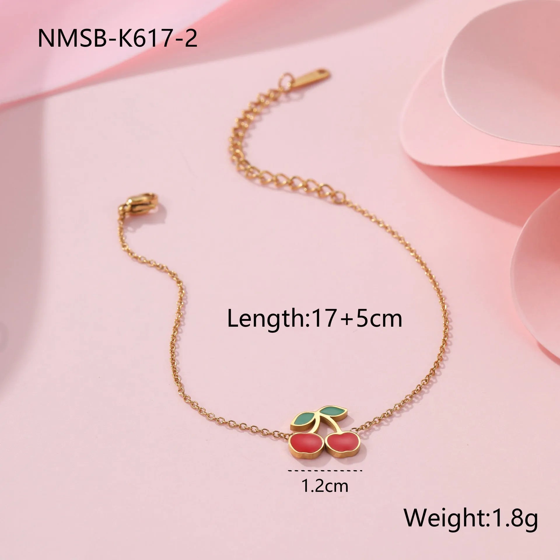 Four-piece 18K gold plated stainless steel jewellery set featuring cherry shaped necklace bracelet earrings and ring