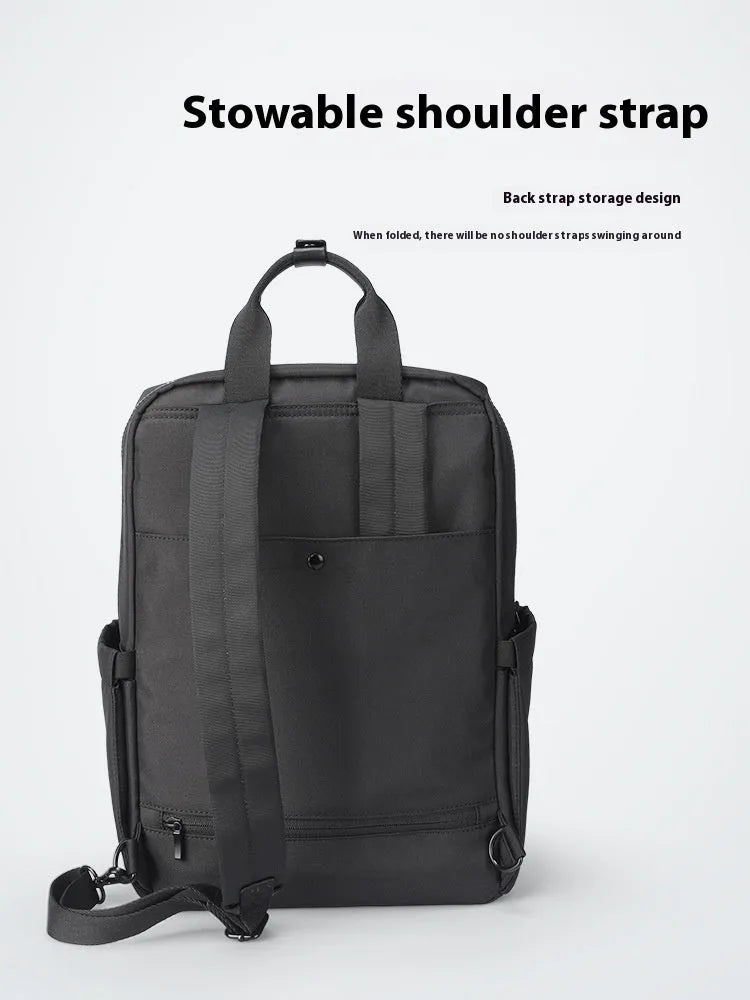 Black oxford cloth computer backpack with a 20-35 litre capacity and polyester lining.