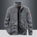 Men's grey thickening spandex fleece cardigan jacket with zipper pockets