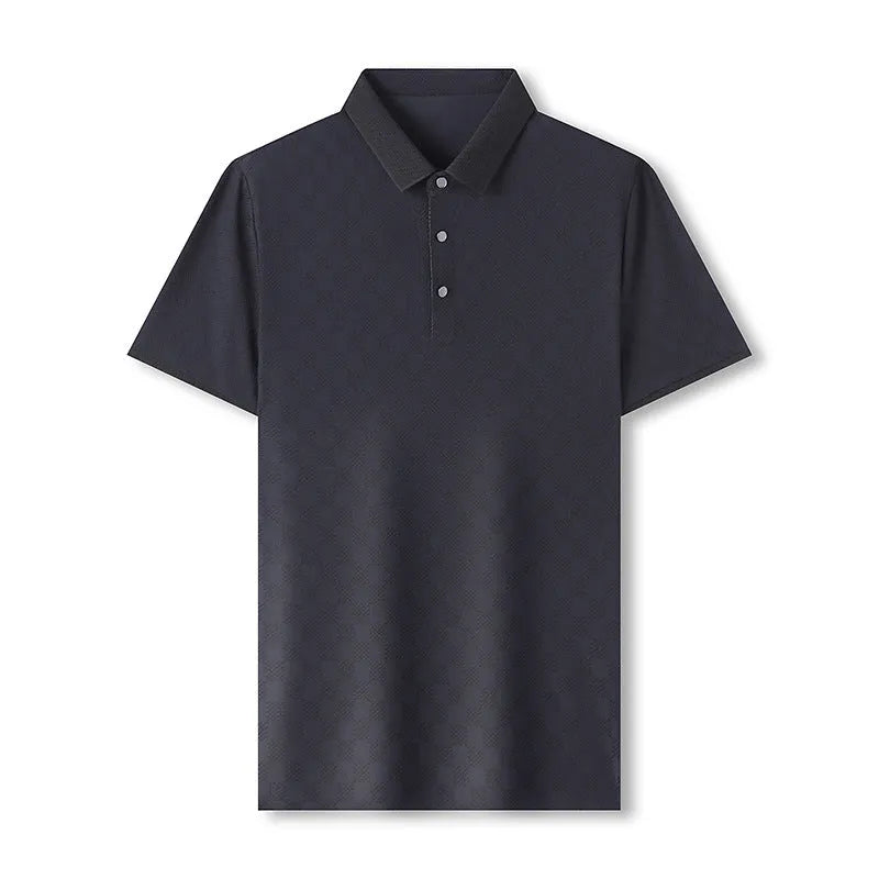 Rhombus patterned thin ice silk short sleeve t-shirt with a slit detail, shown in a colour option.