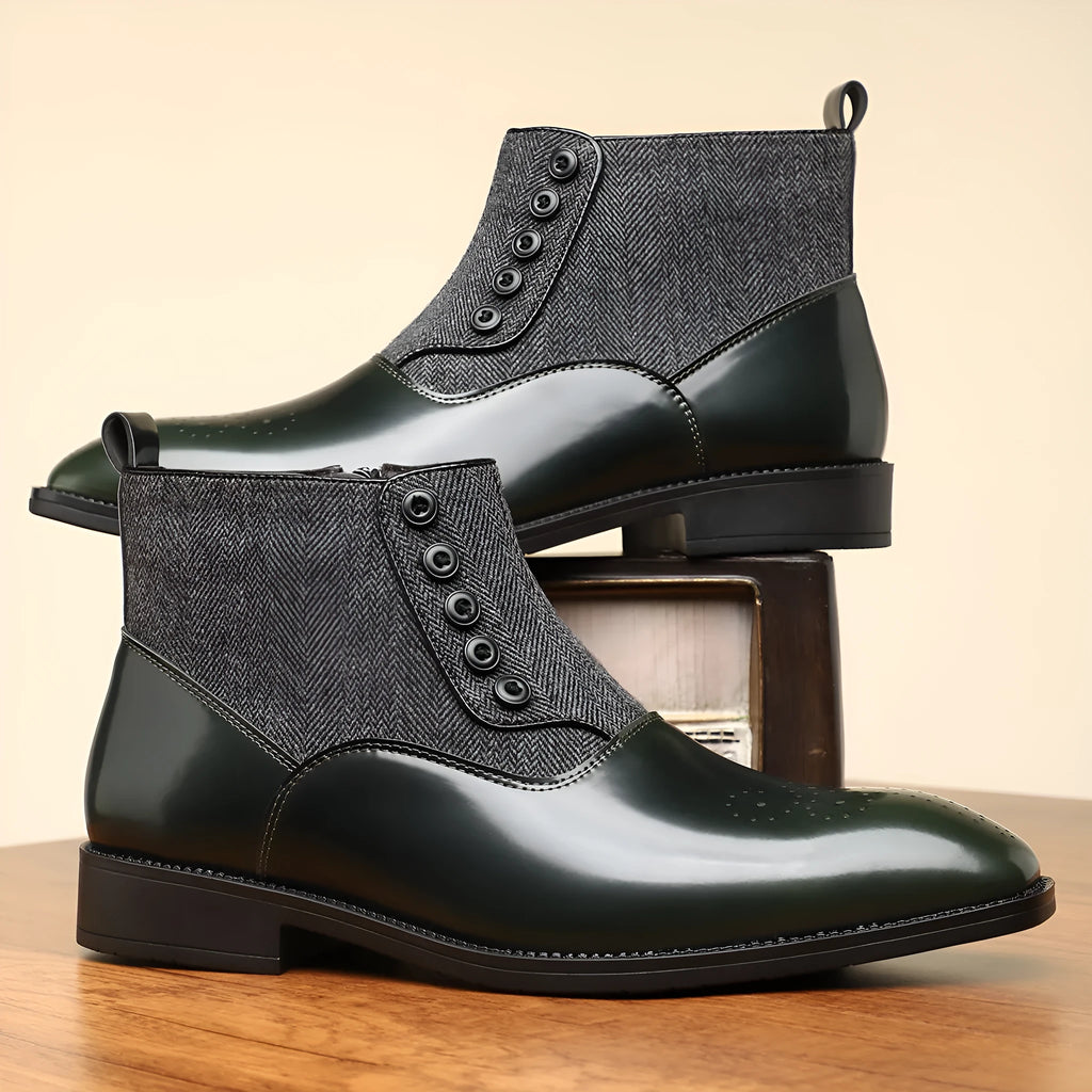 Men's brown retro style formal shoes with side zip and square toe