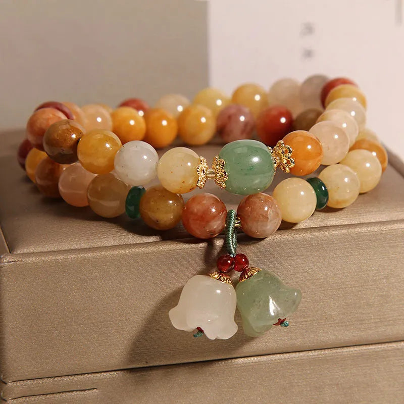 Natural jade multi-layer women's bracelet with orchid pendant in layered design