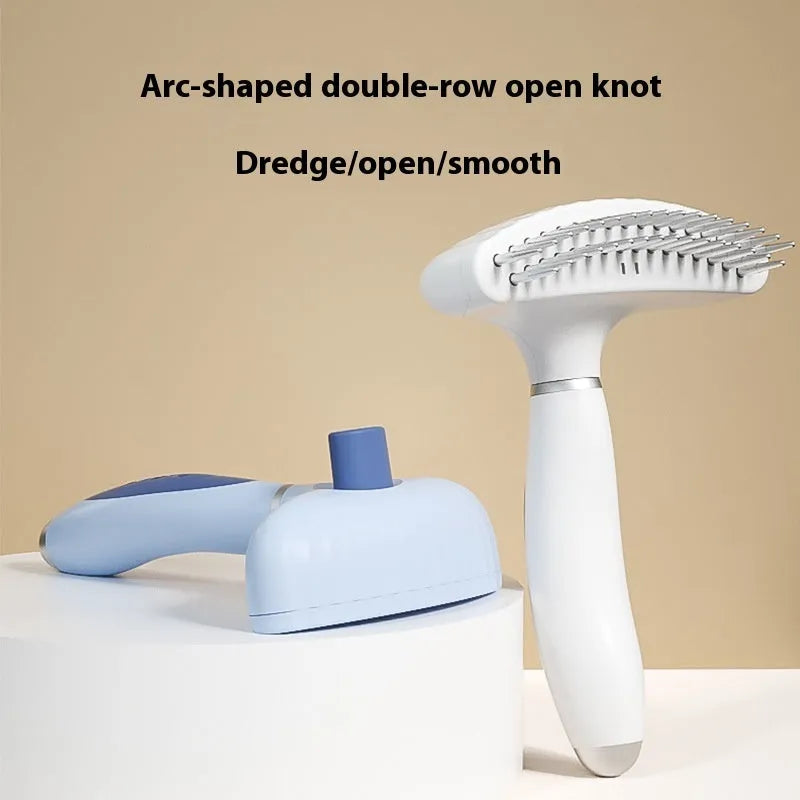 Stainless steel double-row pet grooming comb for dogs in azure light blue colour