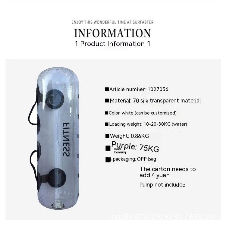 Transparent PVC inflatable water dumbbell bag for adjustable weight training.
