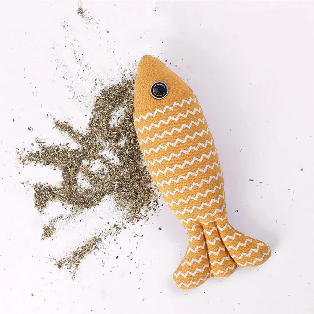 Burlap fish catnip toy for kittens with organic catnip crinkle sound soft plush 8.27 inches
