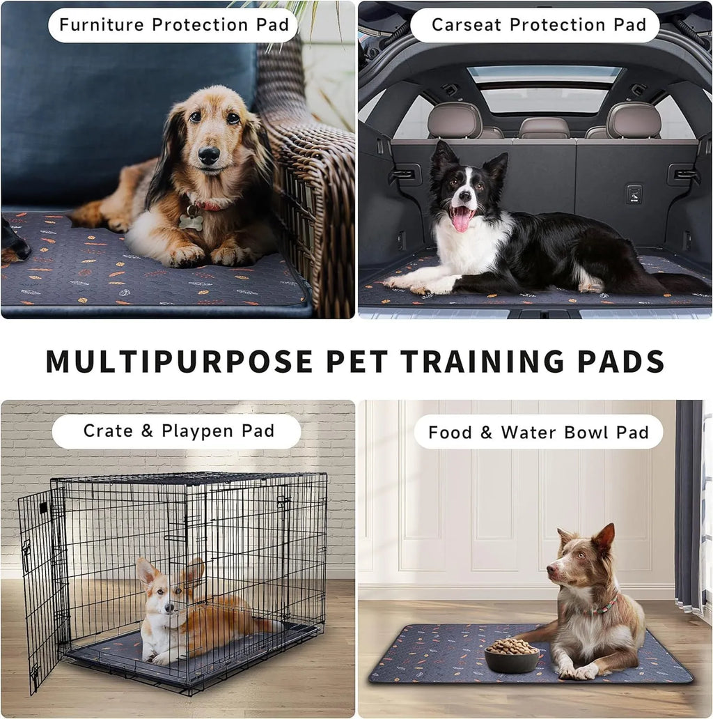 Breathable absorbent machine washable non-slip cloth dog training urine pad in dark grey leaves pattern on floor