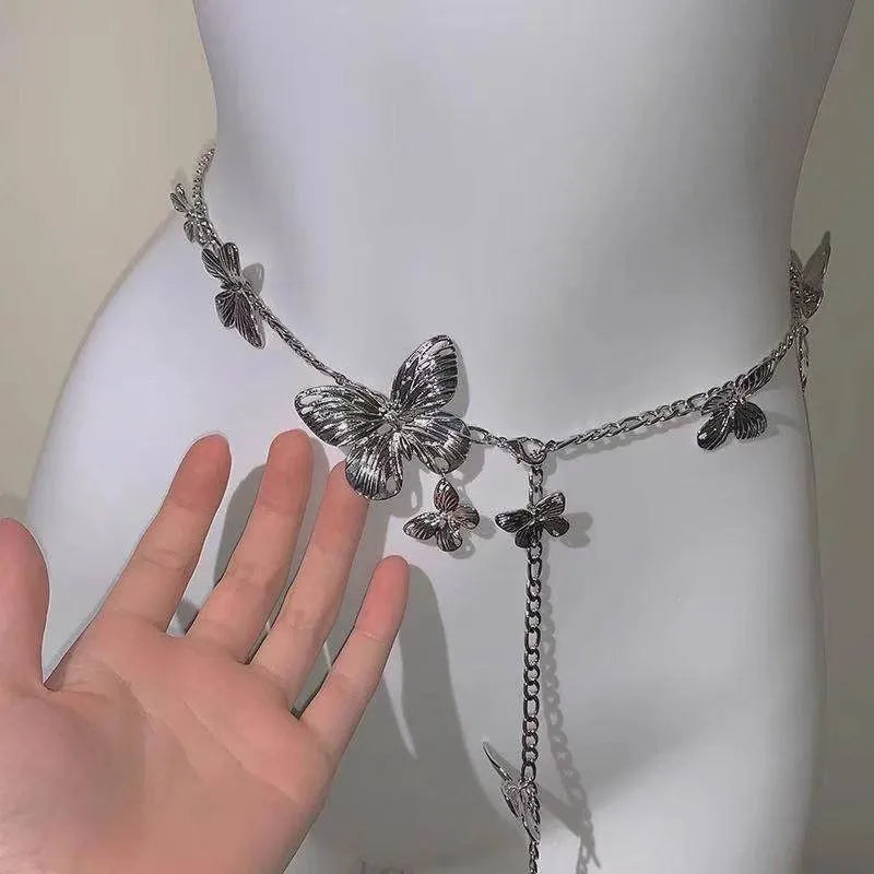 Golden butterfly waist chain alloy accessory 104cm length silver or gold colour retro design