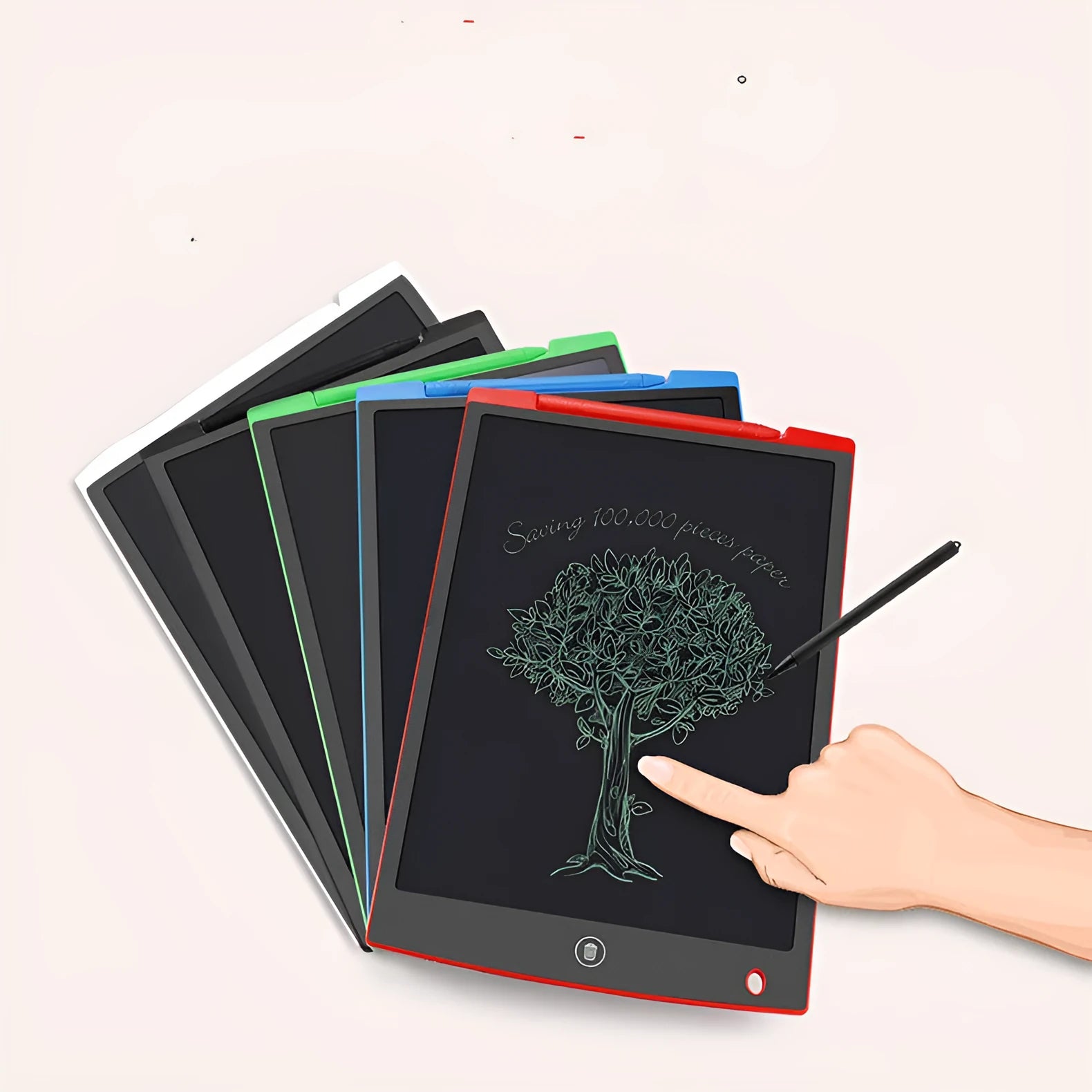 LCD electronic handwriting board for children with stylus in black, blue, green, or red casing