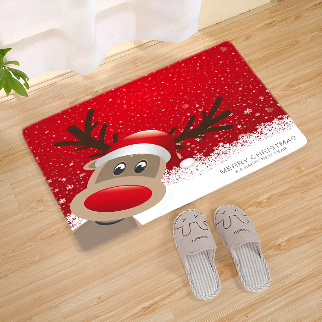 Flannel Christmas door mat rectangular non-slip machine-washable bathroom carpet multiple colour styles