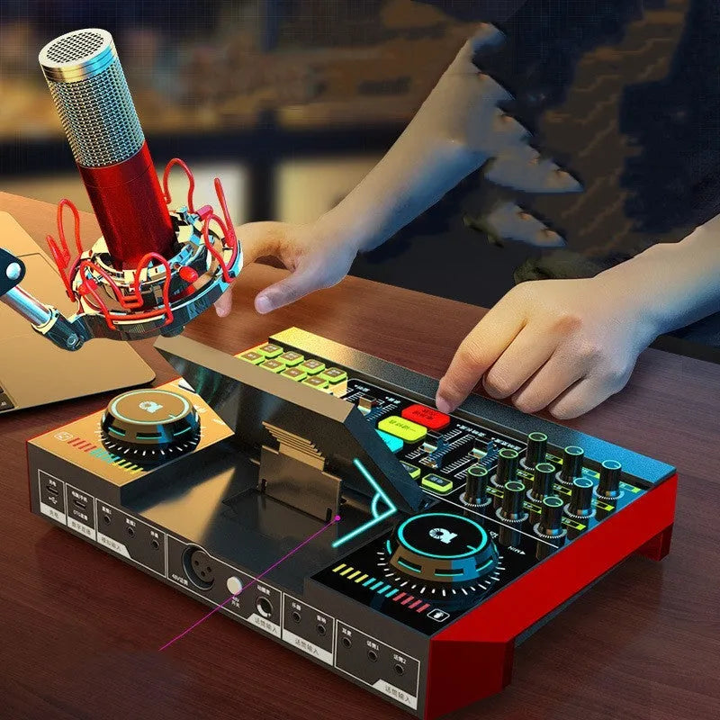 G10 sound card black with buttons and ports for computer karaoke and recording