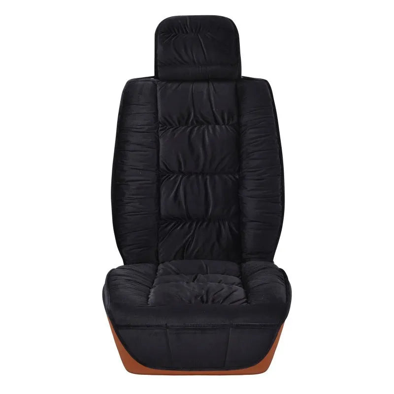 Winter short plush car seat cushion in grey, showing soft texture and fit on a vehicle seat.