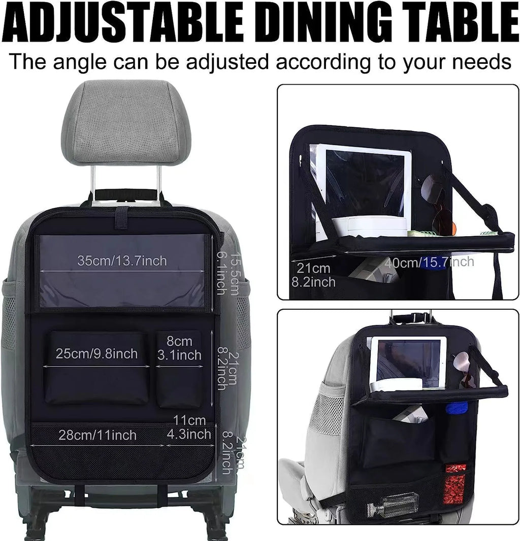 Black oxford cloth hanging storage bag for car seat and buggy organisation.