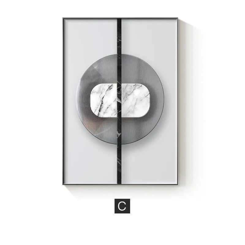 Abstract geometric pattern printed on a canvas painting, showcasing modern wall art decor.