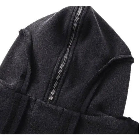 Black padded cotton cardigan coat with zip front and abstract pattern