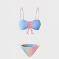 Women's lace-up triangle bikini swimsuit top and trousers set in a colour matching option.