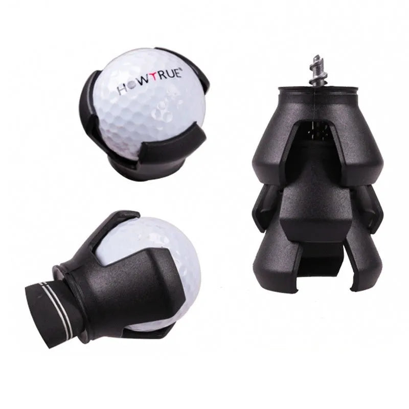 Black golf ball picking device with clip, weighing 60g, showing picking seat design