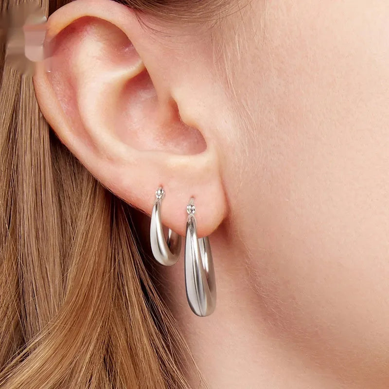 Copper geometric ear clip earrings with silver needle and ring design in three size options