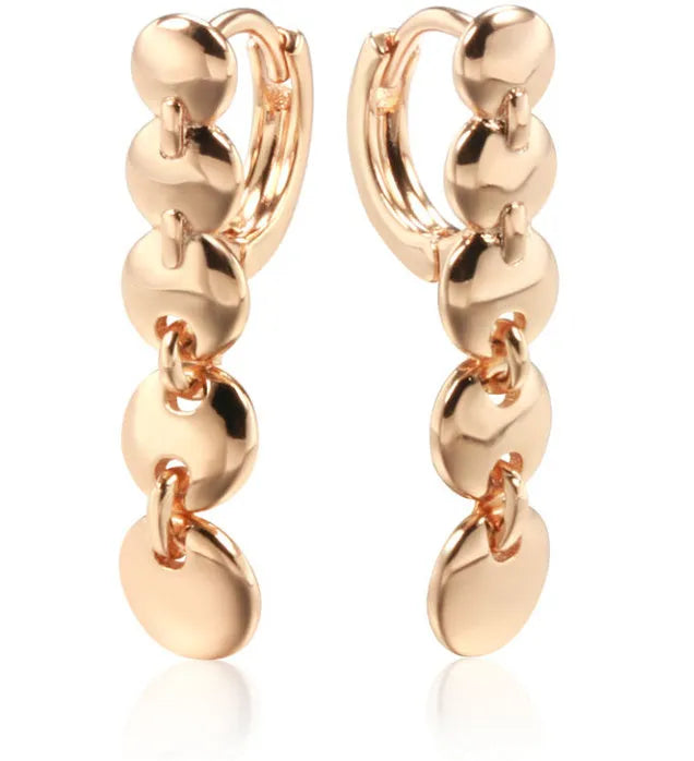 Retro gold tone woven copper circle drop earrings with vintage styling