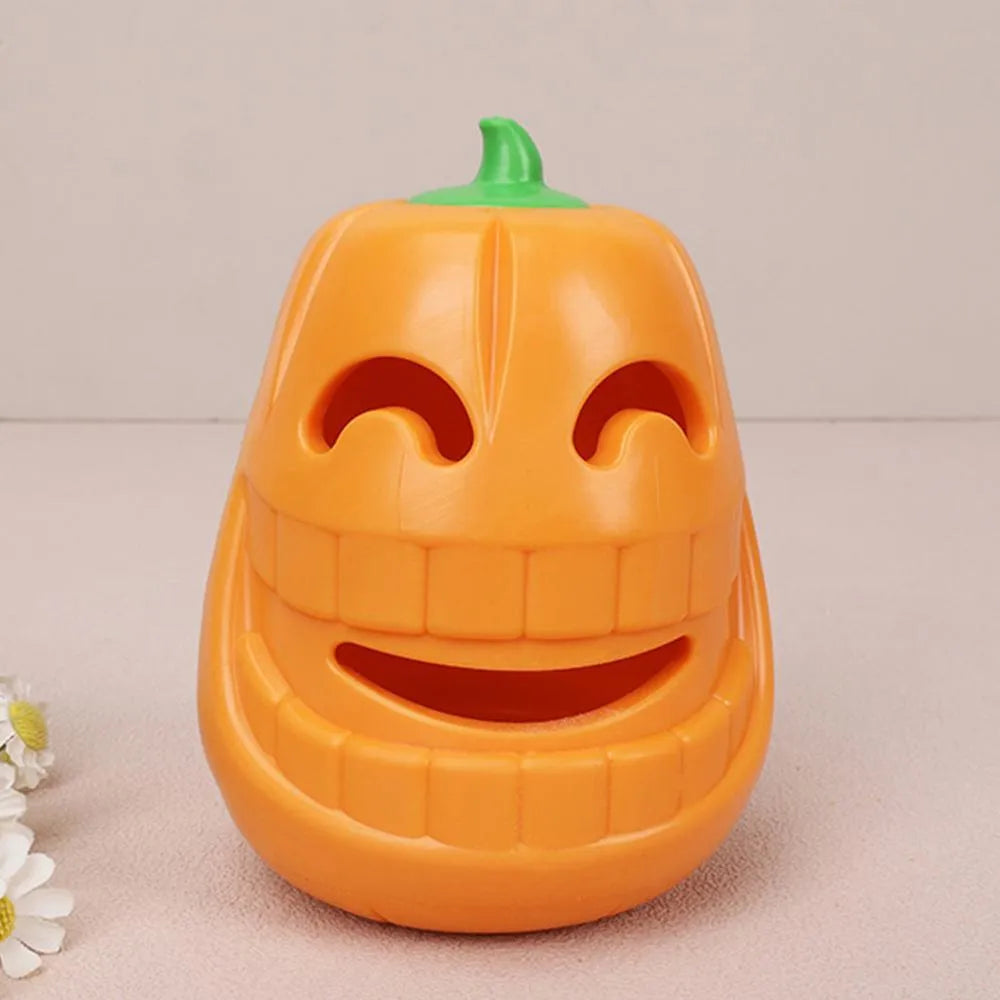 Yellow pumpkin-shaped TPR dog chew toy for aggressive chewers, 8.6x11.5cm