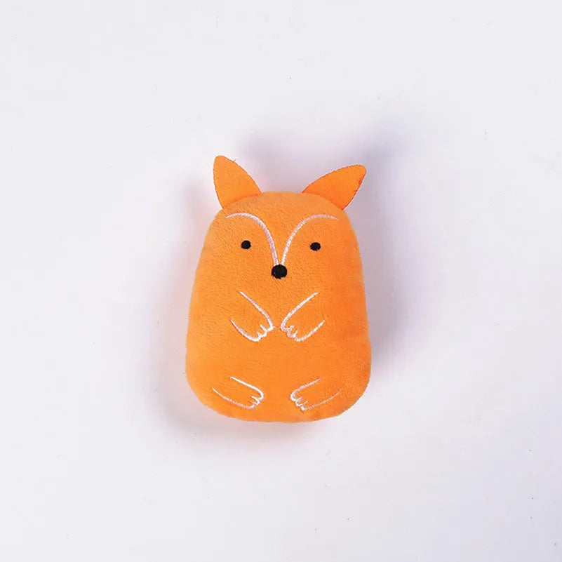 Four catnip plush toys with squeakers for chewing and interactive play