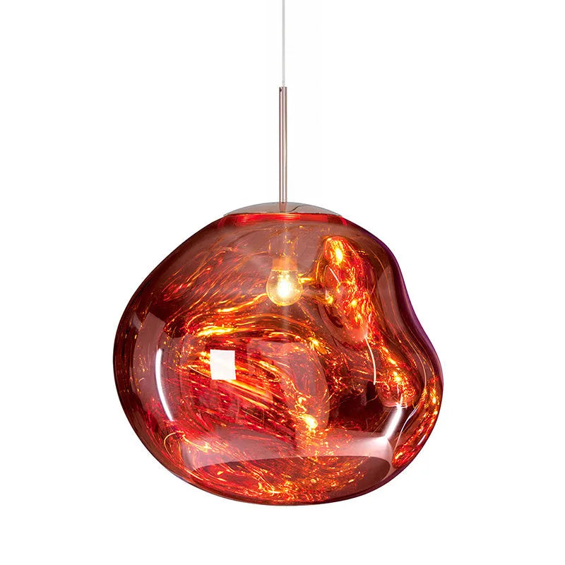 Nordic style irregular glass ceiling chandelier in gold finish, showing E27 bulb socket.