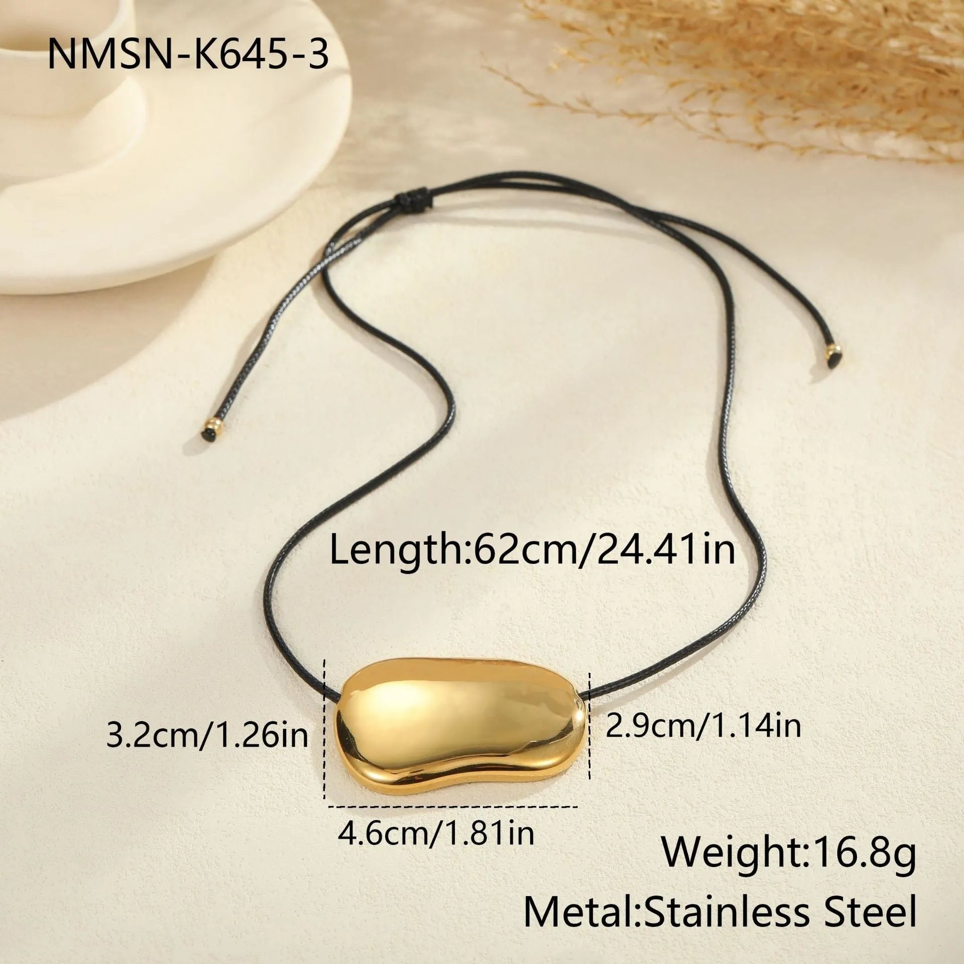 Black rope titanium steel necklace with irregular geometric pendants on adjustable chain