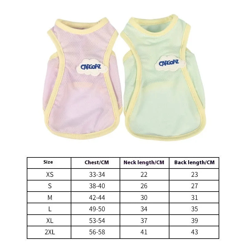 Grass green lightweight polyester vest for a cat, shown in a size M.