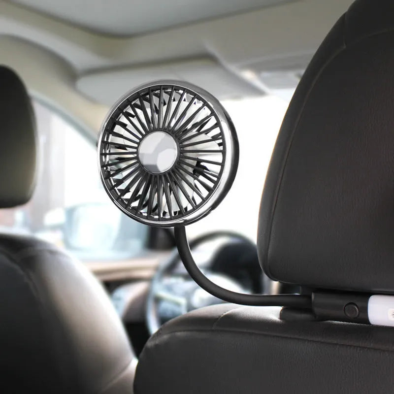 Black car double-headed hose seat fan with 3-speed control and flexible hose