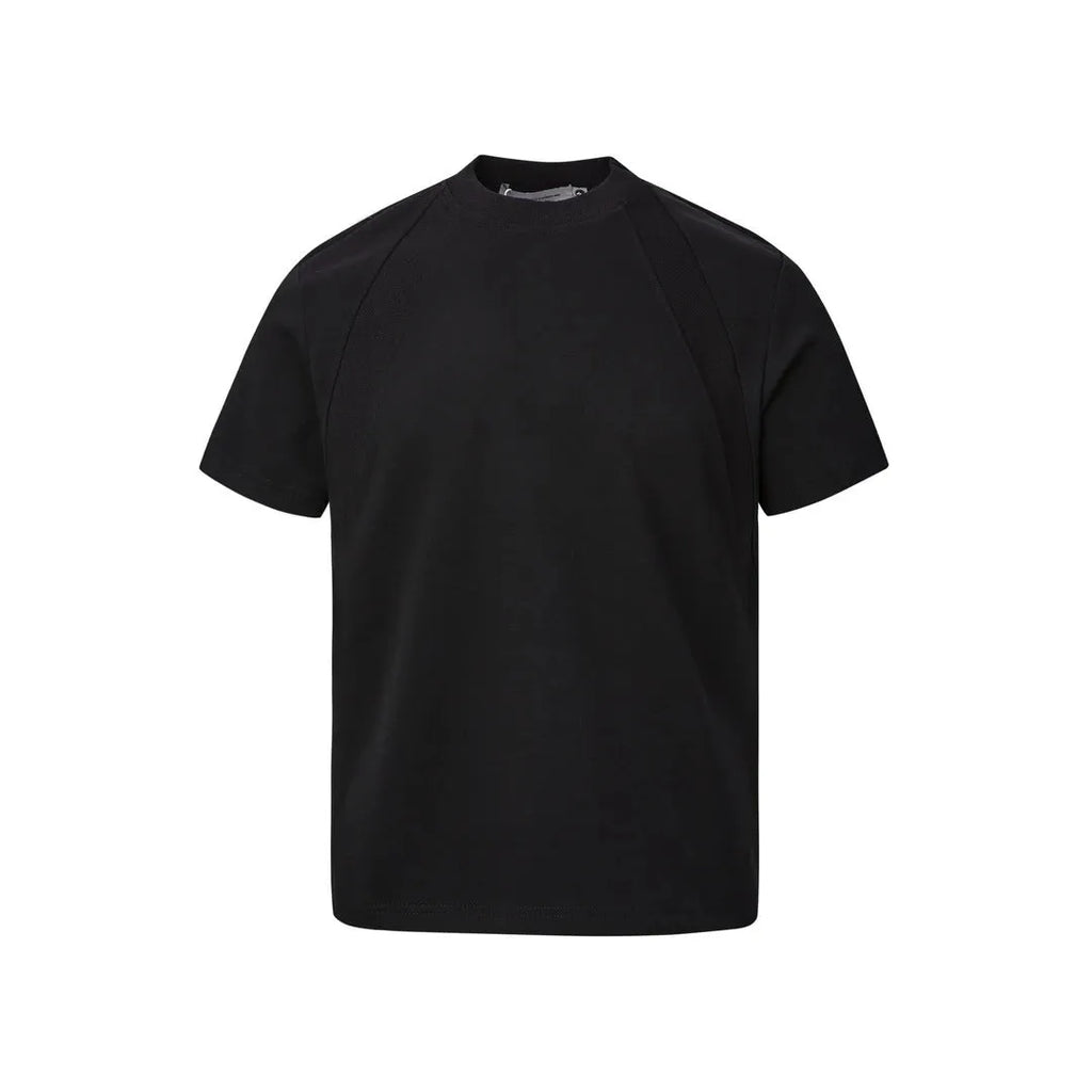 Man's loose grey short sleeve top with textured air layer stitching on the fabric