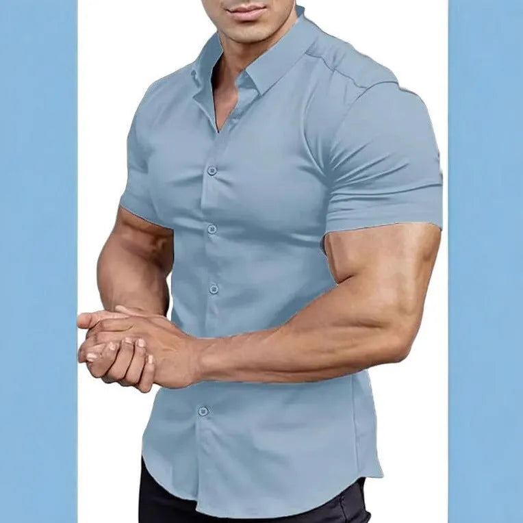 Men's short sleeve casual printed shirt in polyester available in multiple colours and sizes.