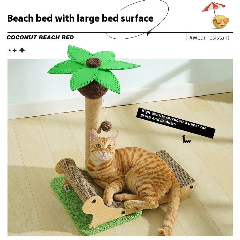 Wooden beach chair style cat climbing frame with scratch board and hemp mat column