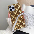 Luxury diamond bracelet phone case for iPhone with detachable chain and plated rhombus design