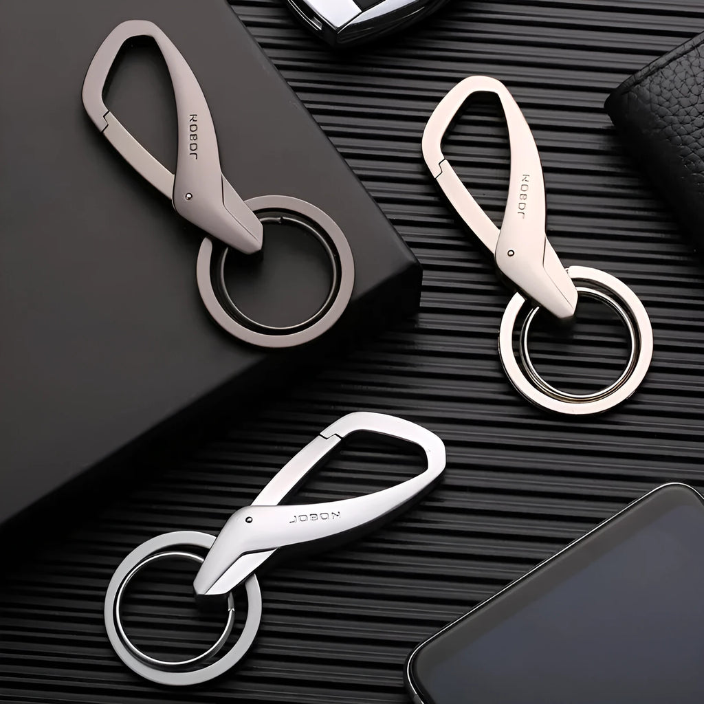 Zinc alloy waist key chain with double rings in black chrome nickel colours