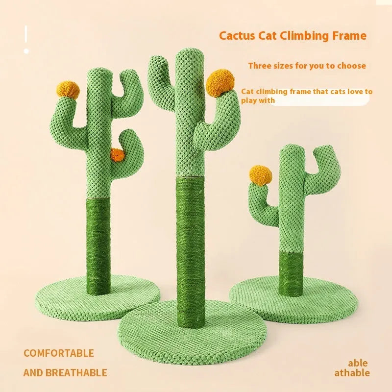 Cactus-shaped cat scratch board with climbing pole and platform, coconut tree alternative design
