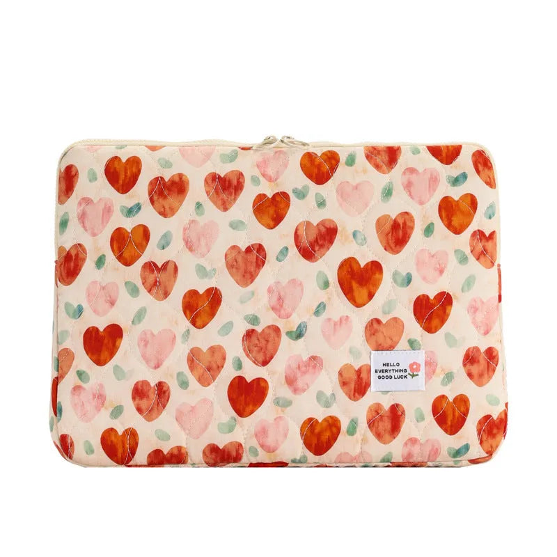 Women's floral print laptop bag in cloth material with anti-shock padding