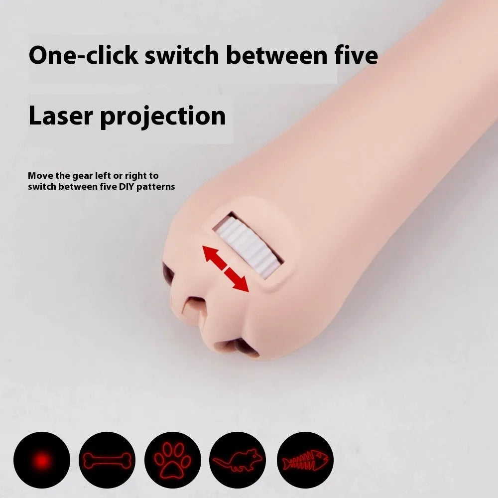 Infrared cat teasing stick with light patterns showing red money line display and pet footprints design