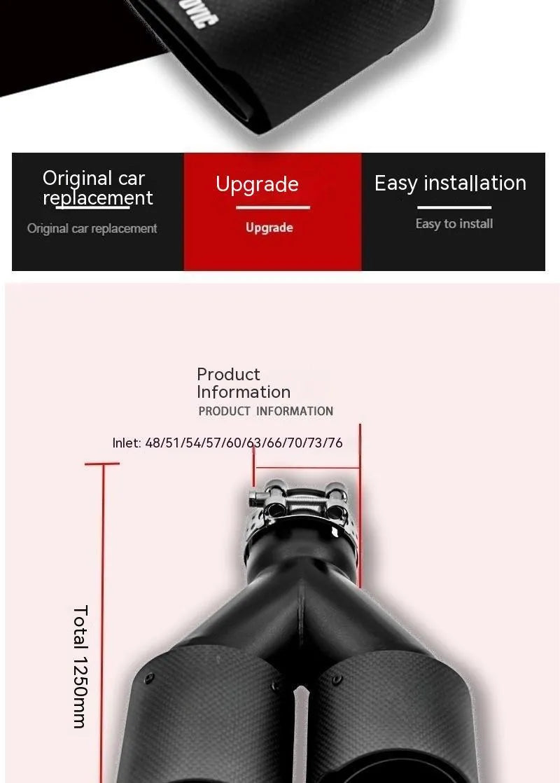 Black carbon fibre car exhaust pipe with dual outlet nozzle tail design