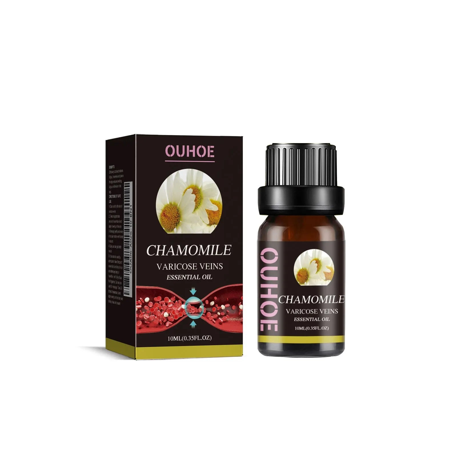 10ml bottle of chamomile essential oil for leg care and massage