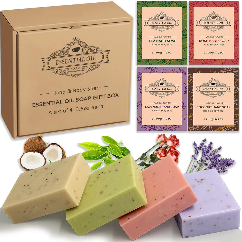 Handmade essential oil soap bar with frosted finish in five scent options
