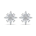 S925 sterling silver stud earrings with snowflake Mori style design in platinum white diamond colour