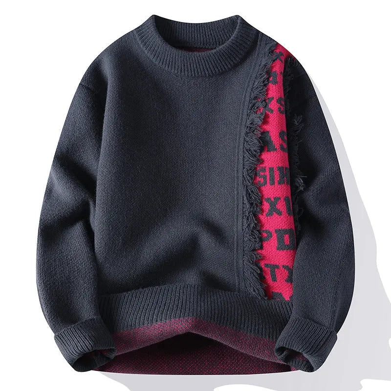 Men's loose fit knitted pullover with ribbed hemline in rabbit fur blend fabric