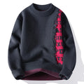 Men's loose fit knitted pullover with ribbed hemline in rabbit fur blend fabric