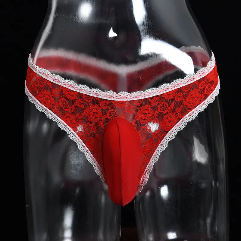Men's lace briefs with vertical bag egg design in multiple colours with matching shorts