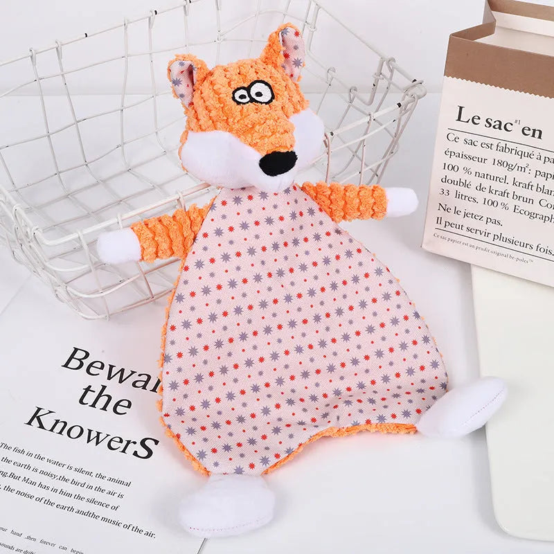 Brown stuffed animal fox elephant pet toy with soft velvet exterior for cats and dogs.