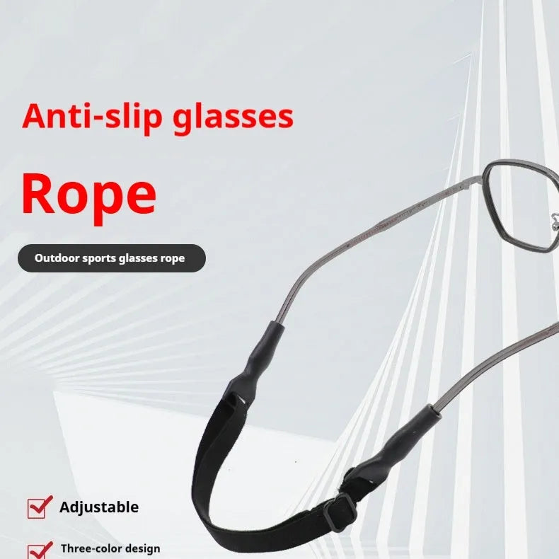 Black adjustable glasses cord with silicone earpieces for anti-slip eyewear retention