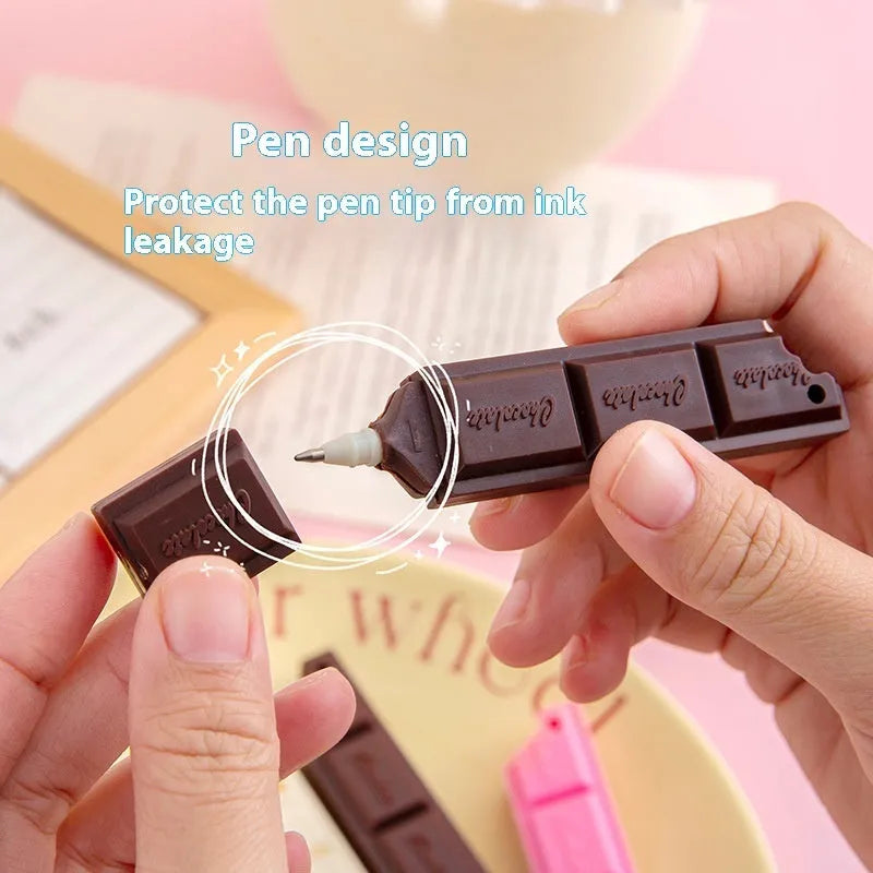 Chocolate ballpoint pen with cartoon food design and 0.5mm bullet tip