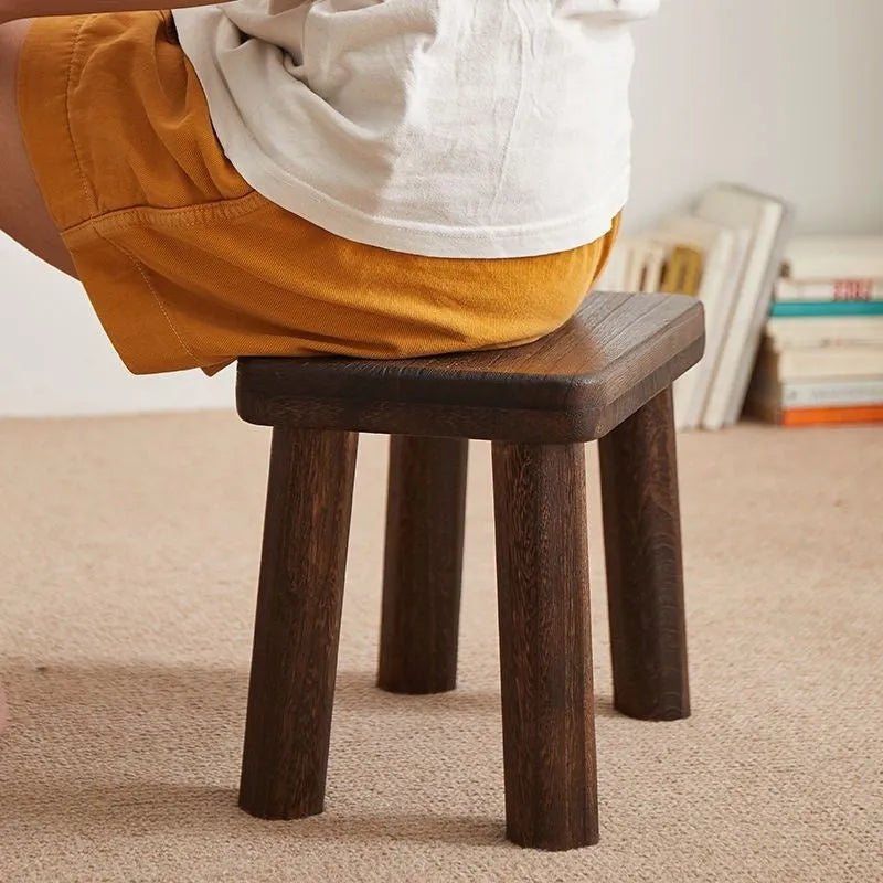 Distressed solid wood household stool for shoe changing with bracket structure