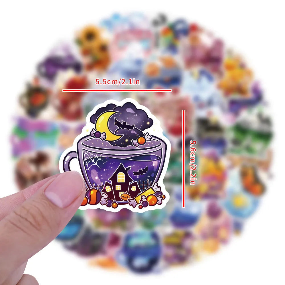 50 colourful graffiti tea cup design waterproof vinyl stickers for DIY personalisation