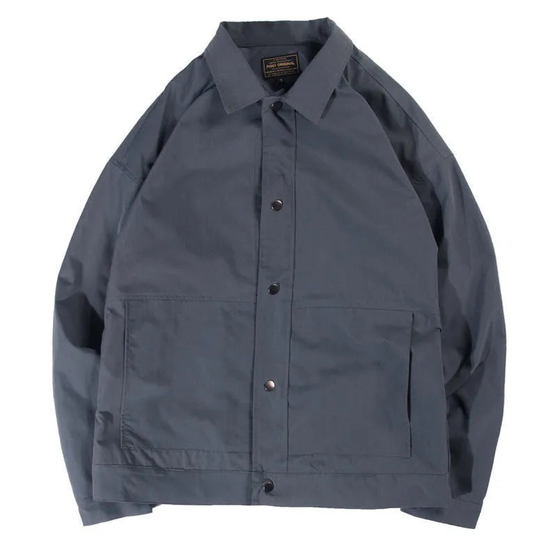 Men's slim-fit single-layer jacket in light grey polyester with Korean style design