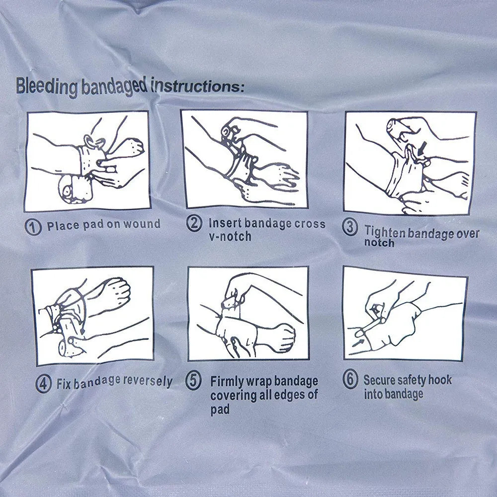 Portable tactical hemostatic bandage kit with compression gauze tape in 4 inch and 6 inch sizes
